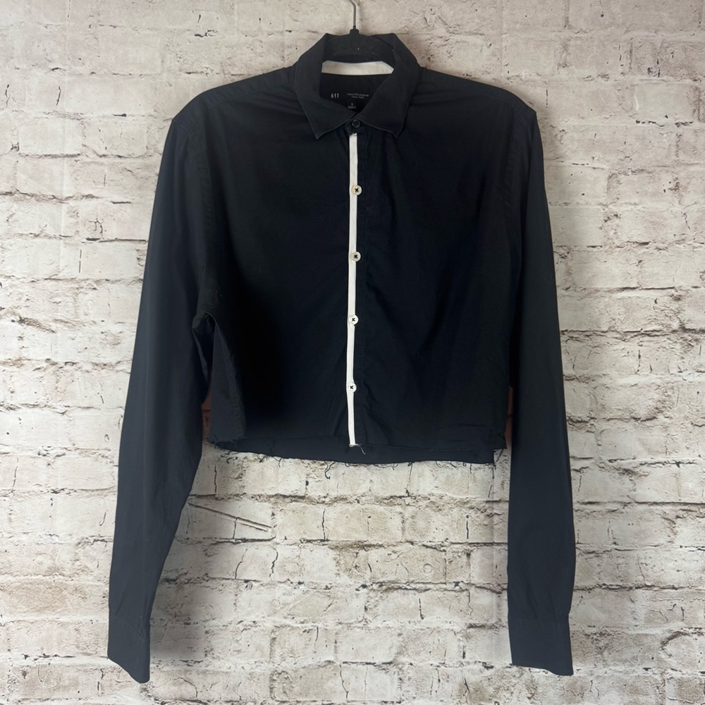611 Saks Fifth Avenue New York Women's S Black White Cropped Long Sleeve B/D Sm